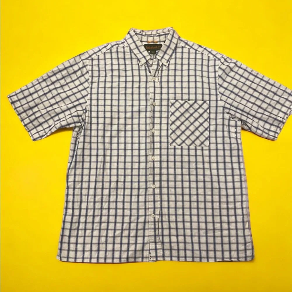 Timberland Men’s Short Sleeve Button Down Plaid Shirt - Picture 1 of 3